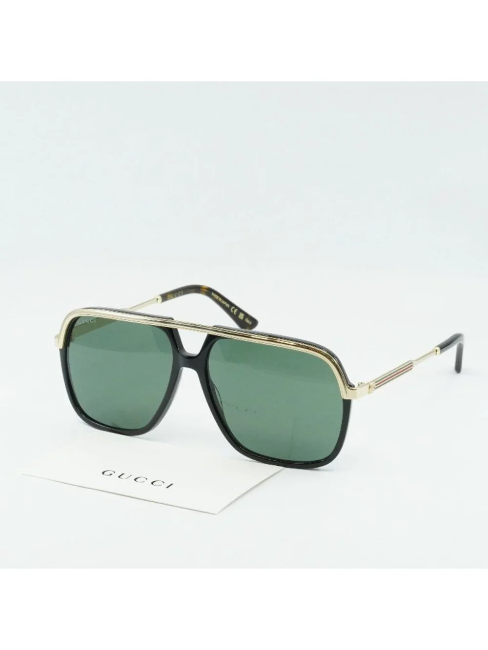 Gucci GG0200S 001 Aviator Sunglasses - Black / Green